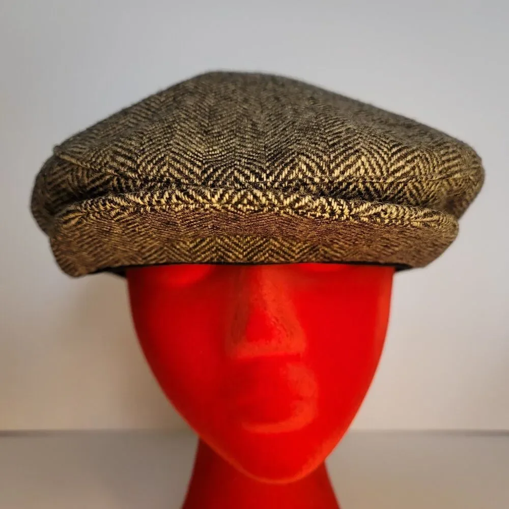 Vintage Wool Herringbone Flat Cap Hat XL Made in USA – Flaws Shown